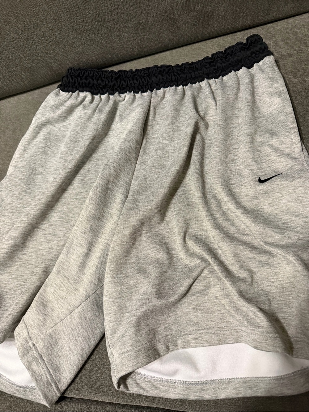 Nike Light Gray Athletic Shorts with Black Waistband